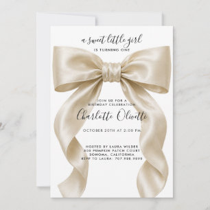 Invitation Fille 1er Anniversaire Coquette Ruban Satin