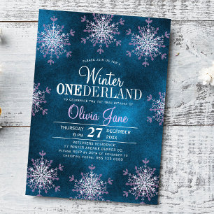 Invitation Fille 1er anniversaire Hiver Onederland flocons de