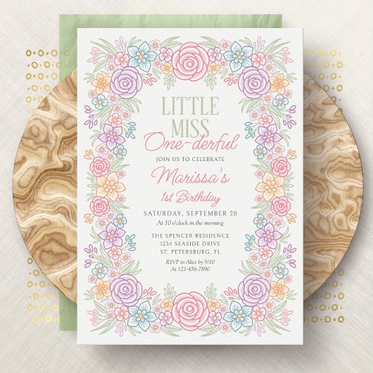 Invitation Fille 1er Anniversaire Miss Un derful Floral