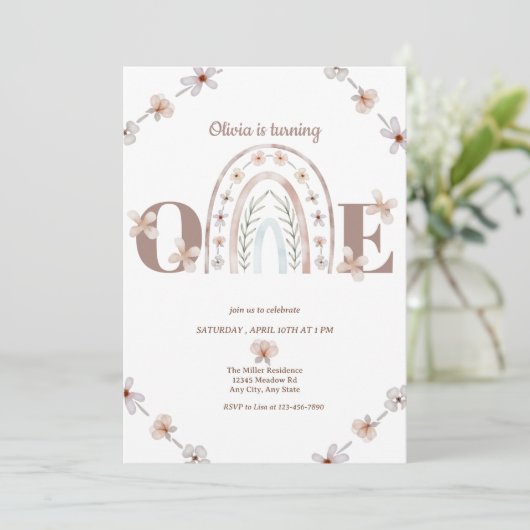 Invitation Fille 1er anniversaire | Rainbow Boho (Debout devant)