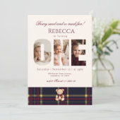 Invitation Fille 1er anniversaire Teddy Bear photo hiver (Debout devant)