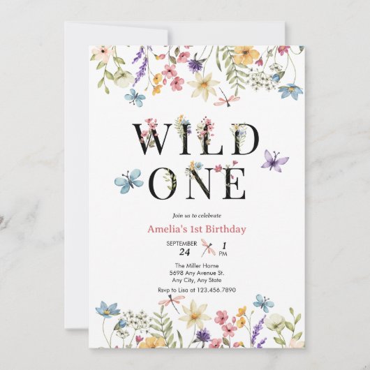 Invitation Fille 1er anniversaire | Un sauvage (Devant)