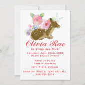 Invitation Fille 1er anniversaire Woodland rose Floral (Devant)