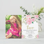 Invitation Fille 2e anniversaire blush or rose floral élégant (Debout devant)