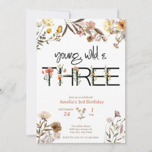 Invitation Fille 3e anniversaire Flower Girl Birthday