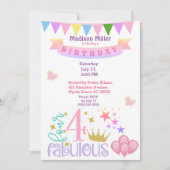 Invitation Fille 4 et fête d'anniversaire fabuleuse (Devant)