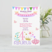 Invitation Fille 4 et fête d'anniversaire fabuleuse (Debout devant)