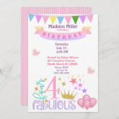 Invitation Fille 4 et fête d'anniversaire fabuleuse (Devant / Derrière)