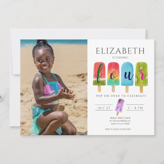 Invitation Fille 4e anniversaire Popsicle Summer Party (Devant)