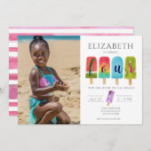 Invitation Fille 4e anniversaire Popsicle Summer Party (Devant / Derrière)
