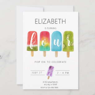Invitation Fille 4e anniversaire Popsicle Summer Party