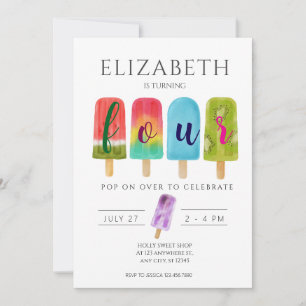 Invitation Fille 4e anniversaire Popsicle Summer Party