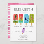 Invitation Fille 4e anniversaire Popsicle Summer Party (Devant / Derrière)