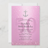 Invitation Fille 50e anniversaire fête Ancre rose et argent (Devant)