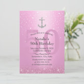 Invitation Fille 50e anniversaire fête Ancre rose et argent (Debout devant)