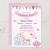 Invitation Fille 5 et fête d'anniversaire fabuleuse (Devant / Derrière)