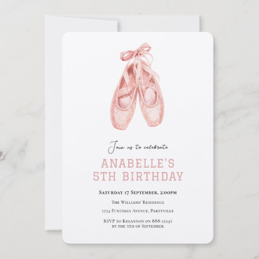 Invitation Fille 5ème anniversaire de ballet (Devant)