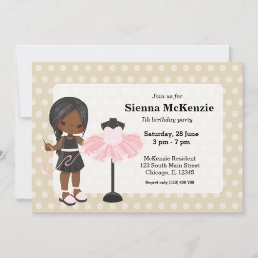 Invitation Fille à coudre (Devant)