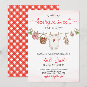 Invitation Fille à la corde à linge aux fraises Baby shower