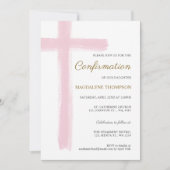 Invitation Fille à la Croix Rose de Confirmation Simple (Devant)