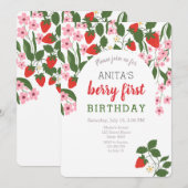 Invitation Fille à la fraise 1er anniversaire (Devant / Derrière)