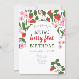 Invitation Fille à la fraise 1er anniversaire 