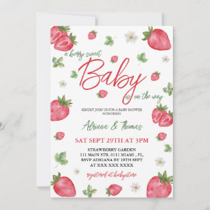 Invitation Fille à la fraise Baby Shower Aquarelle