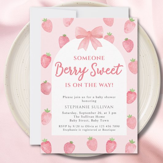 Invitation Fille à la fraise douce Baby Shower