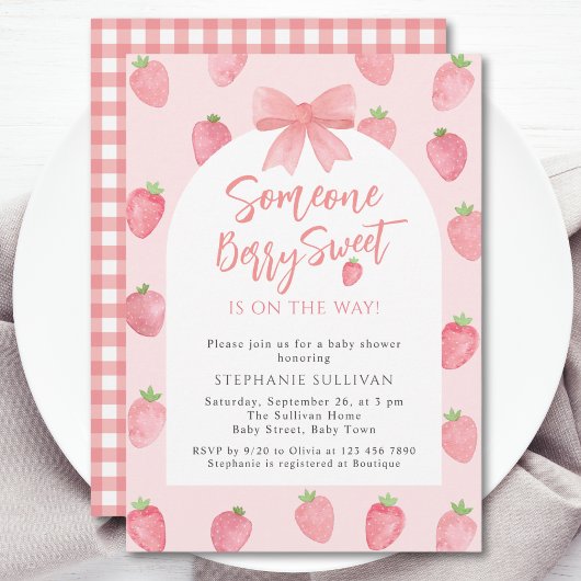 Invitation Fille à la fraise douce Fête prénatale
