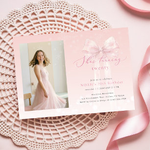 Invitation Fille à l'arc en aquarelle rose Photo 20e annivers