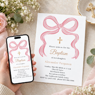 Invitation Fille à l'arc rose Baptême