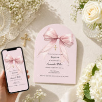 Fille à l'arc rose perles élégant Baptême