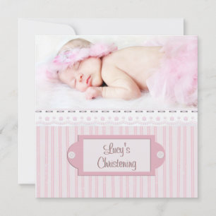 Invitation Fille à l'œillet rose blanc Photo Baptême Christen