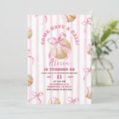Invitation Fille à Nœud Rose Anniversaire de Baseball (Debout devant)