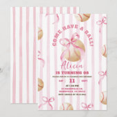 Invitation Fille à Nœud Rose Anniversaire de Baseball (Devant / Derrière)