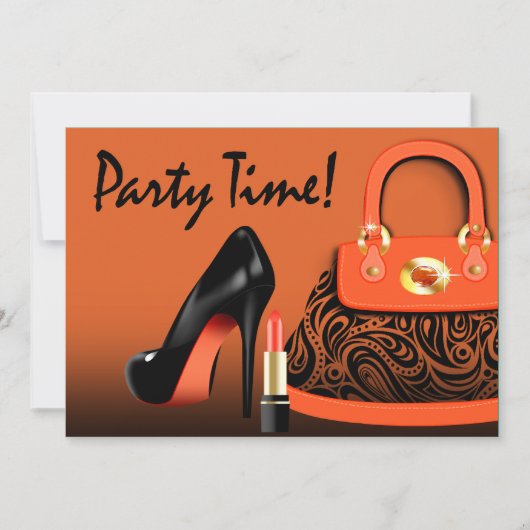 Invitation Fille à sac à main de luxe, talons hauts et soirée (Devant)