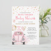 Invitation Fille à travers Baby shower Rose Gold Car (Debout devant)