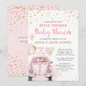 Invitation Fille à travers Baby shower Rose Gold Car (Devant / Derrière)