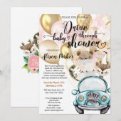 Invitation Fille à travers le Baby shower | Amis Safari (Devant / Derrière)