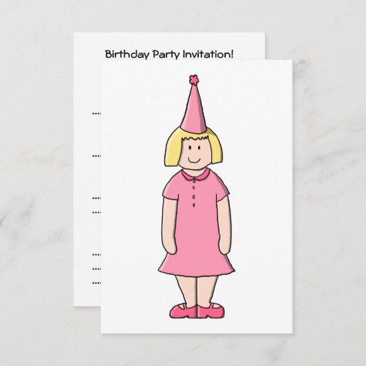 Invitation Fille à une fête d'anniversaire (Devant / Derrière)