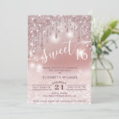 Invitation Fille adorable rose or glittery gouttes d'ombre (Debout devant)