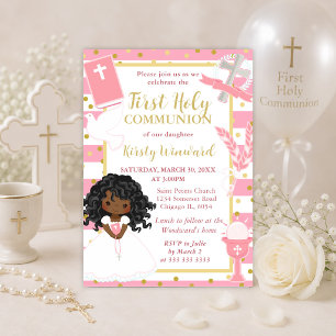 Invitation Fille afro-américaine à rayure rose Première commu
