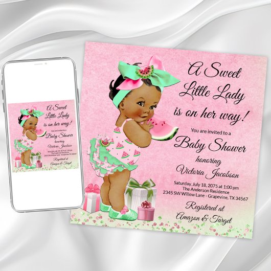 Invitation Fille afro-américaine Baby Shower Pastèque