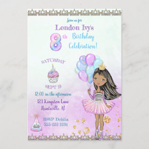 Invitation Fille afro-américaine de 8 ans pour son anniversai