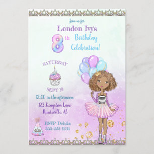 Invitation Fille afro-américaine de 8 ans pour son anniversai
