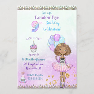 Invitation Fille afro-américaine de 9 ans pour son anniversai
