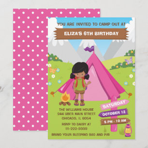 Invitation Fille afro-américaine pour anniversaire de camping
