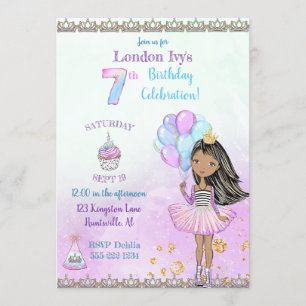 Invitation Fille afro-américaine pour son 7e anniversaire pri