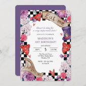 Invitation Fille Alice au pays des merveilles fête d'annivers (Devant / Derrière)