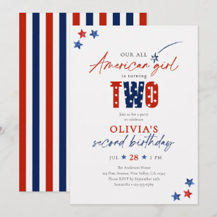 Invitation Fille Américaine Rouge Blanc & Bleu 2e Anniversair